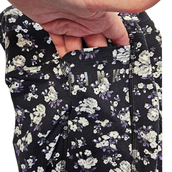 PINK Victoria Secret Leggings Pants 7/8 High Waist Black White Floral Ultimate - Picture 9 of 12